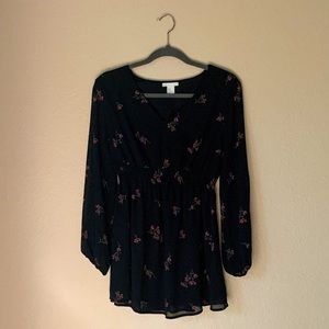 H&M Black Floral Long-Sleeve Maternity Blouse